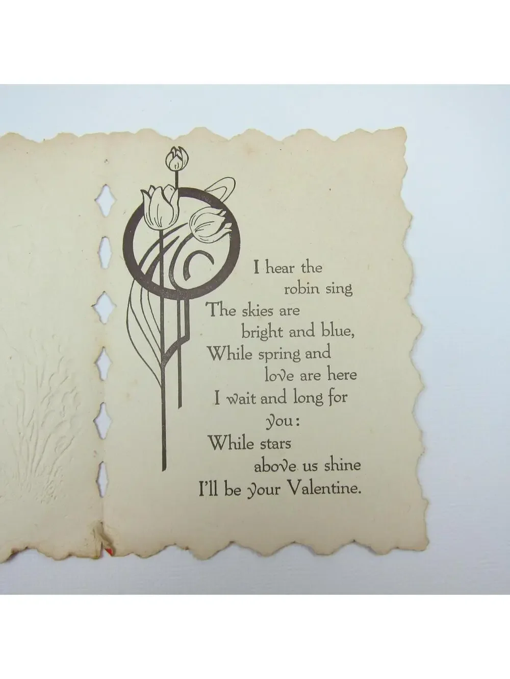 Valentine Card Boy Sailor Suit Blue Robin Bird Embossed Die cut Bifold Antique